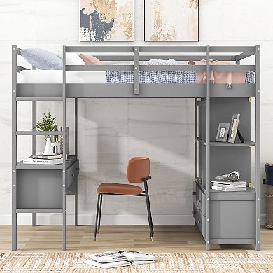 Merax Full Size Loft Bed with Built-in Desk with Two Drawers, and Storage Shelves and Drawers