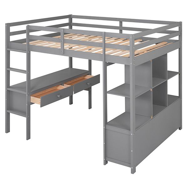 Merax Full Size Loft Bed with Built-in Desk with Two Drawers, and ...