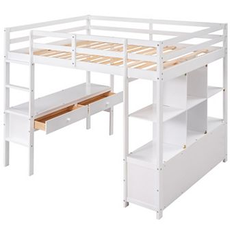 Merax Full Size Loft Bed with Built-in Desk with Two Drawers, and Storage Shelves and Drawers