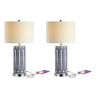 Sulka Ceramiciron Contemporary Usb Charging Led Table Lamp (set Of 2)