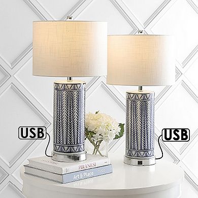 Sulka Ceramiciron Contemporary Usb Charging Led Table Lamp (set Of 2)