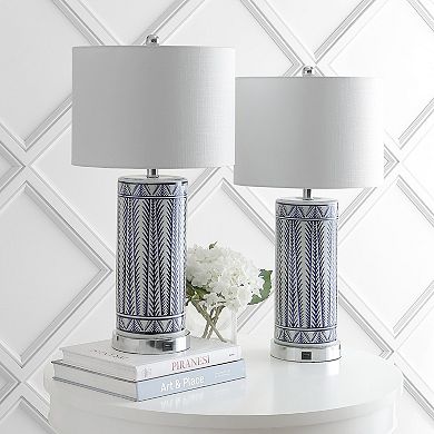 Sulka Ceramiciron Contemporary Usb Charging Led Table Lamp (set Of 2)