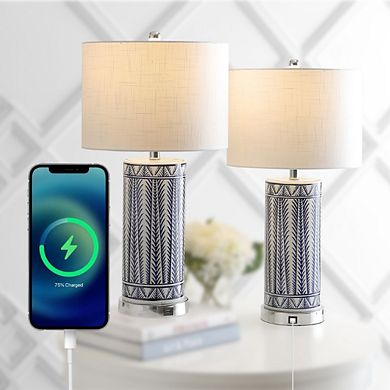 Sulka Ceramiciron Contemporary Usb Charging Led Table Lamp (set Of 2)