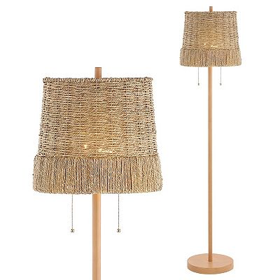 Ocata Coastal Bohemian Ironrattan Led Floor Lamp With Pull Chain