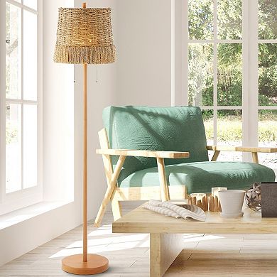 Ocata Coastal Bohemian Ironrattan Led Floor Lamp With Pull Chain