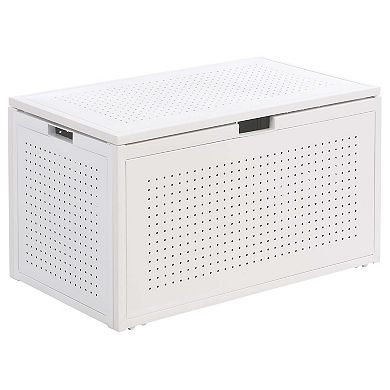 eHemco Heavy-Duty Metal Sheet Storage Trunk with Metal Frame, 29.13 by 17.32 by 17.12 Inches, White