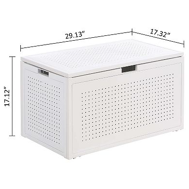 eHemco Heavy-Duty Metal Sheet Storage Trunk with Metal Frame, 29.13 by 17.32 by 17.12 Inches, White