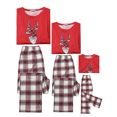Family Matching Pajama Set Elk Print Tops With Plaid Pants