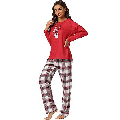 Family Matching Pajama Set Elk Print Tops With Plaid Pants