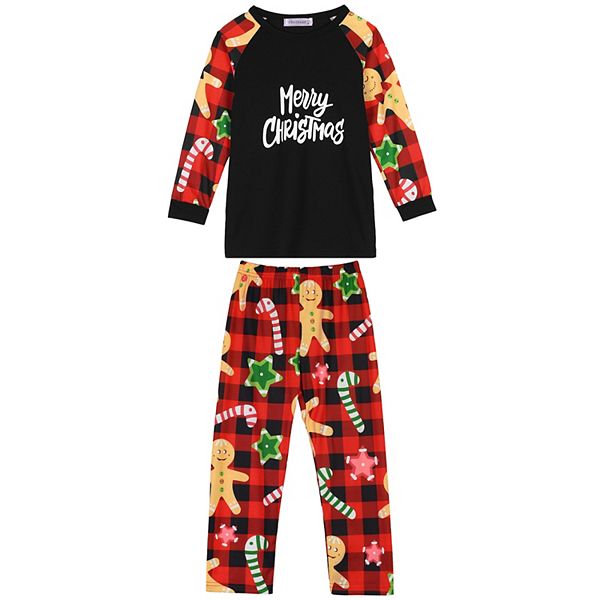 Kids Christmas Gingerbread Man Print Long Sleeve Tee With Pants Lounge ...