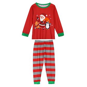 Kids Christmas Matching 2 pc Pajama Set Striped Snowman Long Sleeve Party Xmas Sleepwear