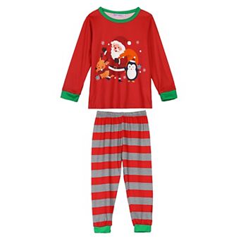 Kids Christmas Matching 2 pc Pajama Set Striped Snowman Long Sleeve Party Xmas Sleepwear