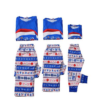 Kid's Christmas Cute Print Long Sleeve Tee With Pants Loungewear Family Pajama Sets