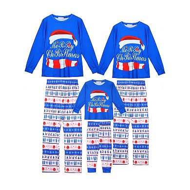 Kid's Christmas Cute Print Long Sleeve Tee With Pants Loungewear Family Pajama Sets