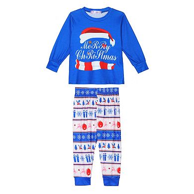 Kid's Christmas Cute Print Long Sleeve Tee With Pants Loungewear Family Pajama Sets