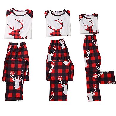 Kids' Christmas Deer Long Sleeve Tee And Plaid Pants Family Pajama Sets