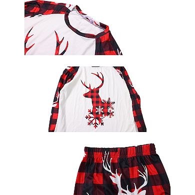 Kids' Christmas Deer Long Sleeve Tee And Plaid Pants Family Pajama Sets