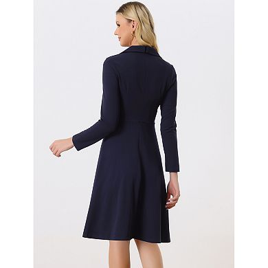 Women's Elegant Office Dresses Square Neck Long Sleeve Pleated A-line Dress