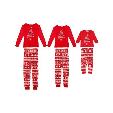 Kid's Christmas Pajamas Set Kid's Christmas Tree Long Sleeve Tee And Plaid Pants Loungewear