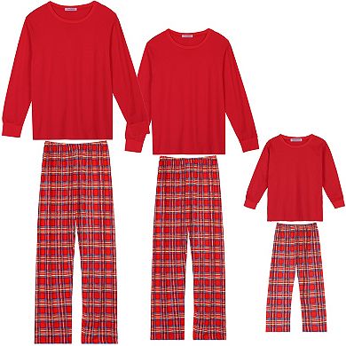 Kids Christmas Loungewear Long Sleeve Solid Tops Tee With Plaid Pants Pajama Sets