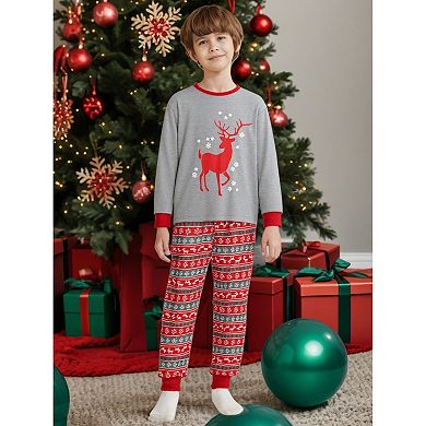 Kids Christmas Deer Print Long Sleeve Tee With Pants Loungewear Pajama Sets