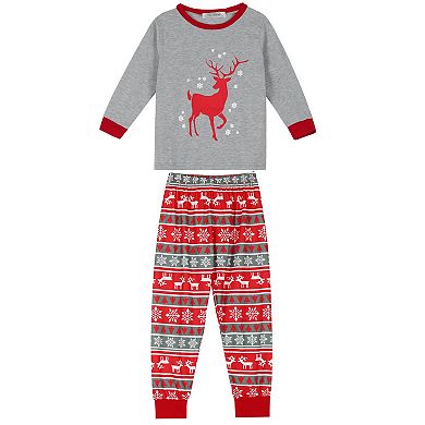 Kids Christmas Deer Print Long Sleeve Tee With Pants Loungewear Pajama Sets