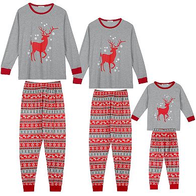 Kids Christmas Deer Print Long Sleeve Tee With Pants Loungewear Pajama Sets