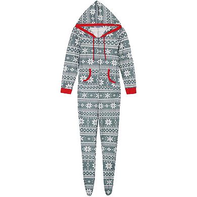 Womens Christmas One Piece Pajama Zipper Family Xmas Long Sleeve Set ...