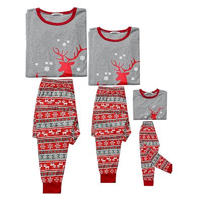 Christmas Deer Print Long Sleeve Tee with Pants Loungewear Family Pajama Sets