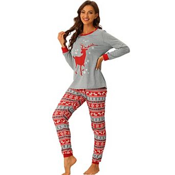 Christmas Deer Print Long Sleeve Tee with Pants Loungewear Family Pajama Sets
