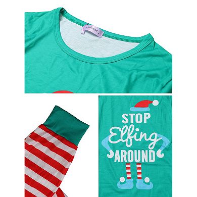 Men's Christmas Long Sleeve Tee With Letter And Striped Pants Family  Pajama Sets