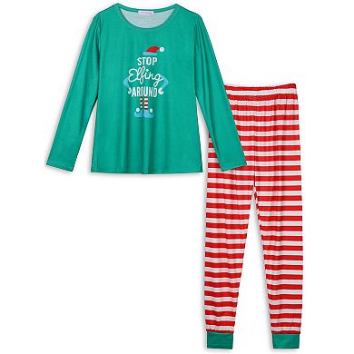 Men's Christmas Long Sleeve Tee With Letter And Striped Pants Family  Pajama Sets