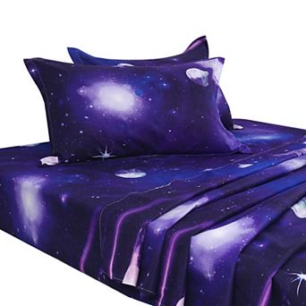 PiccoCasa 4 pc Galaxy Sheet Set Bedding Set Soft Bed Sheets with Pillow Cases Purple