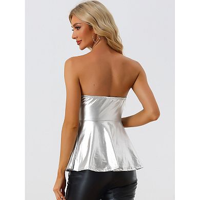 Women's Strapless Shiny Metallic Party Clubwear Peplum Top