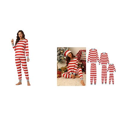 Womens Family Pajama Set Striped Winter Matching Sleepwear Set Kids