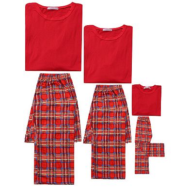 Christmas Loungewear Long Sleeve Solid Tops Tee With Plaid Pants Pajama Sets