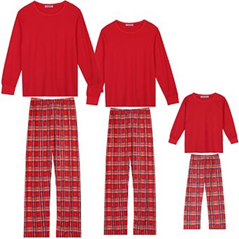 Christmas Loungewear Long Sleeve Solid Tops Tee With Plaid Pants Pajama Sets
