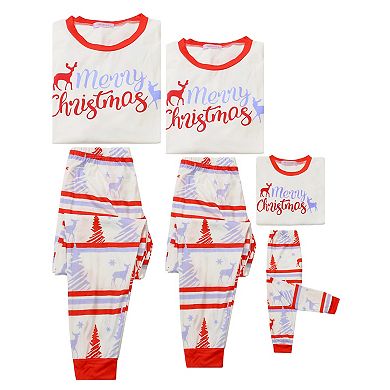 Family Matching Pajama Set Merry Christmas Reindeer Long Sleeve Tee With Pants