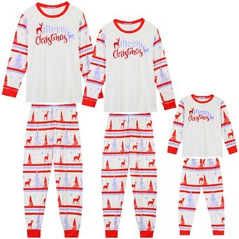 Family Matching Pajama Set Merry Christmas Reindeer Long Sleeve Tee With Pants