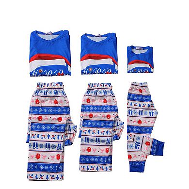 Men's Christmas Cute Print Long Sleeve Tee With Pants Loungewear Family Pajama Sets