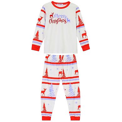 Kids Christmas Sleepwear Long Sleeve Tee With Pants Lounge Holiday Pajama Sets