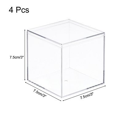 Acrylic Plastic Storage Box Display Case With Lid 2.8x2.8x2.8inch 4pcs
