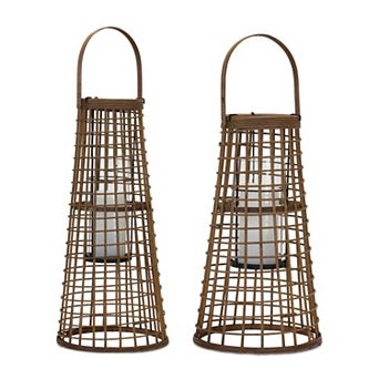 Woven Wicker Lantern Candle Holder (Set Of 2)