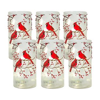 Frosted Glass Votive Holder With Beaded Cardinal Bird Design (set Of 6)