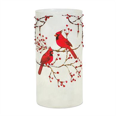 Frosted Glass Votive Holder With Beaded Cardinal Bird Design (set Of 6)
