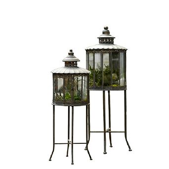 Ornamental Metal Lantern With Stand (set Of 2)