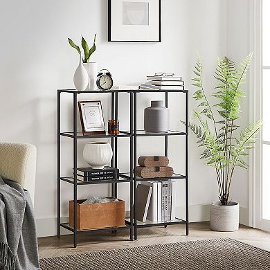 Bookcase, 4-tier Shelving Unit, Bookshelf, Tempered Glass, Easy Assembly, For Living Room