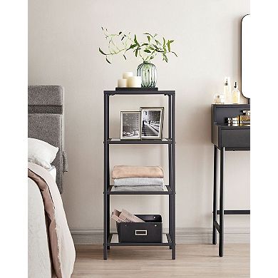 Bookcase, 4-tier Shelving Unit, Bookshelf, Tempered Glass, Easy Assembly, For Living Room