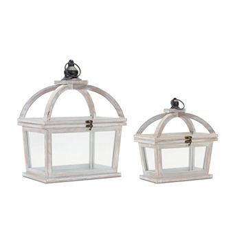 Tapered Wood Lantern With Open Lid (set Of 2)
