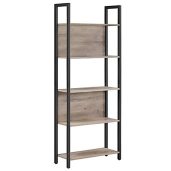 5 tier Industrial Bookshelf Storage Shelf Greige and Black Tall Metal Frame Bookcase